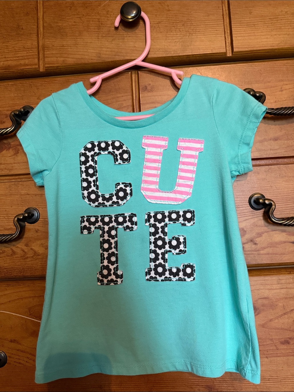 Girls Okie Dokie Turquoise 'CUTE' Graphic Tee